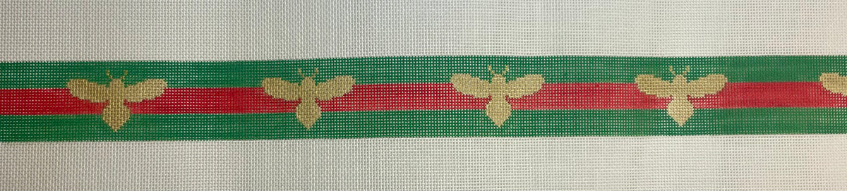 Gold Bees on Red & Green Stripes Belt/Bag Straps