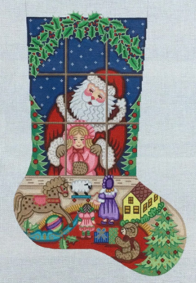 Girl Watching Santa Through Window