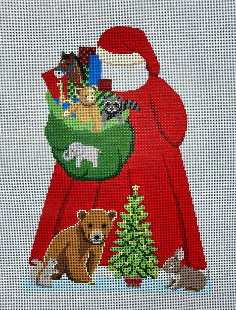 Santa with Baby Forest Animals Tree Topper Front & Back