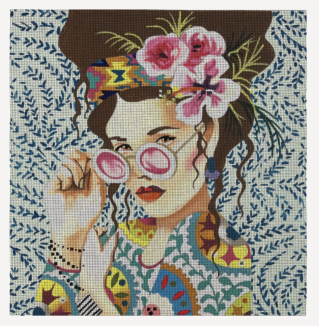 Elegant Hippie Lady on Grey w/ Glasses (TS)