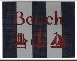 Beach with Adirondack chair, anchor, and sailboat - Navy and White-TS