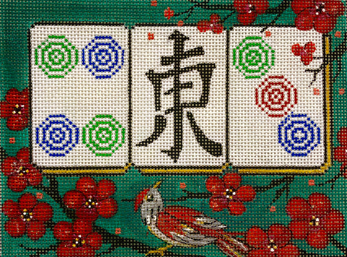 Cherry Blossoms on Green Mah Jongg