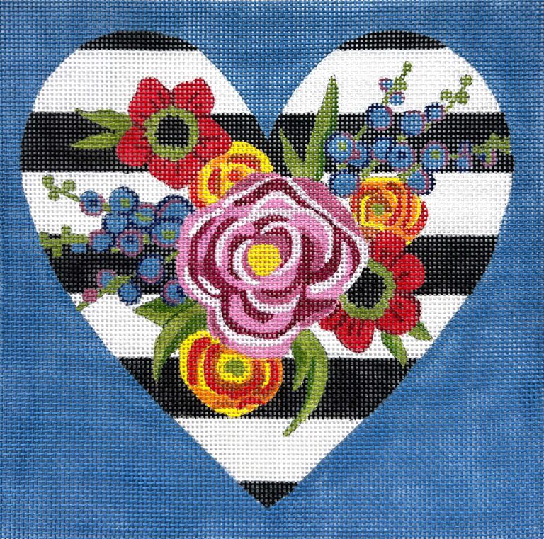 Blk/White Stripe Floral Heart