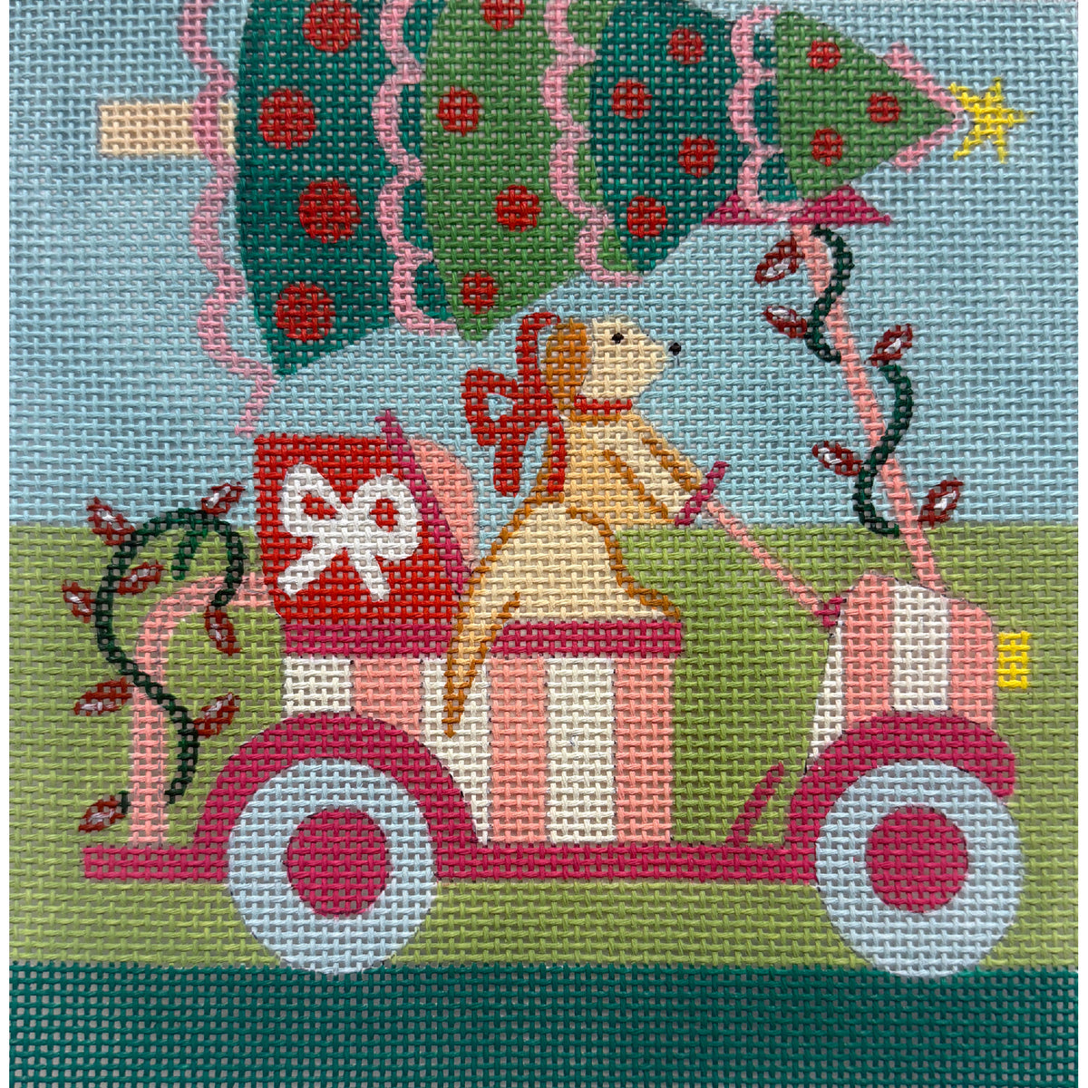 Christmas Golf Cart with Dog