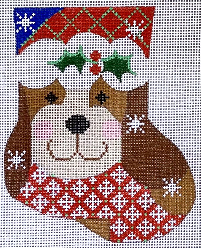 Tan Dog w/ Holly Mini Stocking