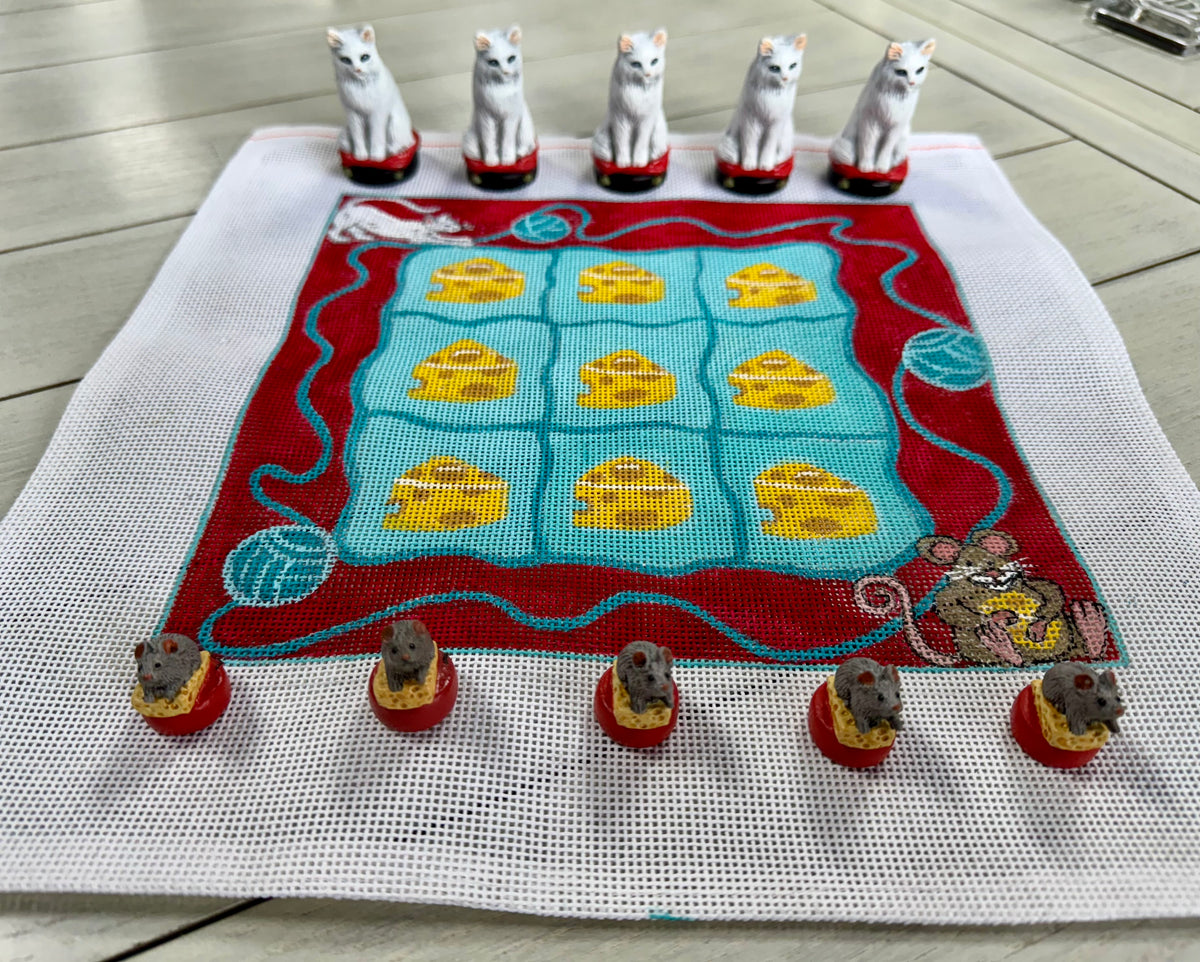 Cat & Mouse Tic Tac Toe Board with Handpainted Pieces