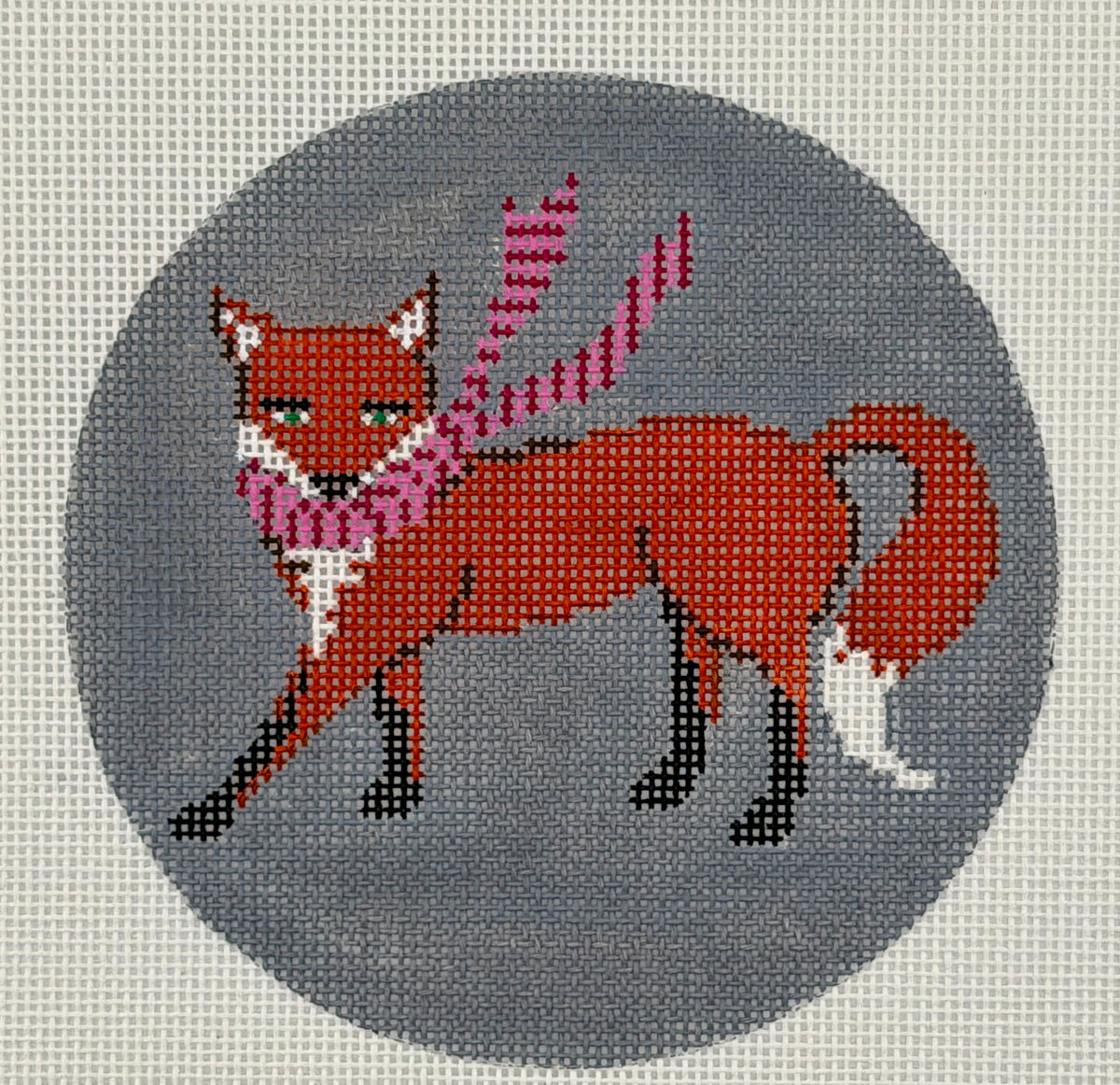 Red Fox with Pink Stripe Scarf