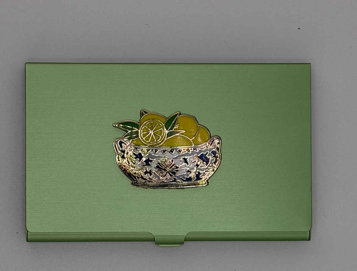 Bowl of Lemons on Lime Green Magnetic Needle Case