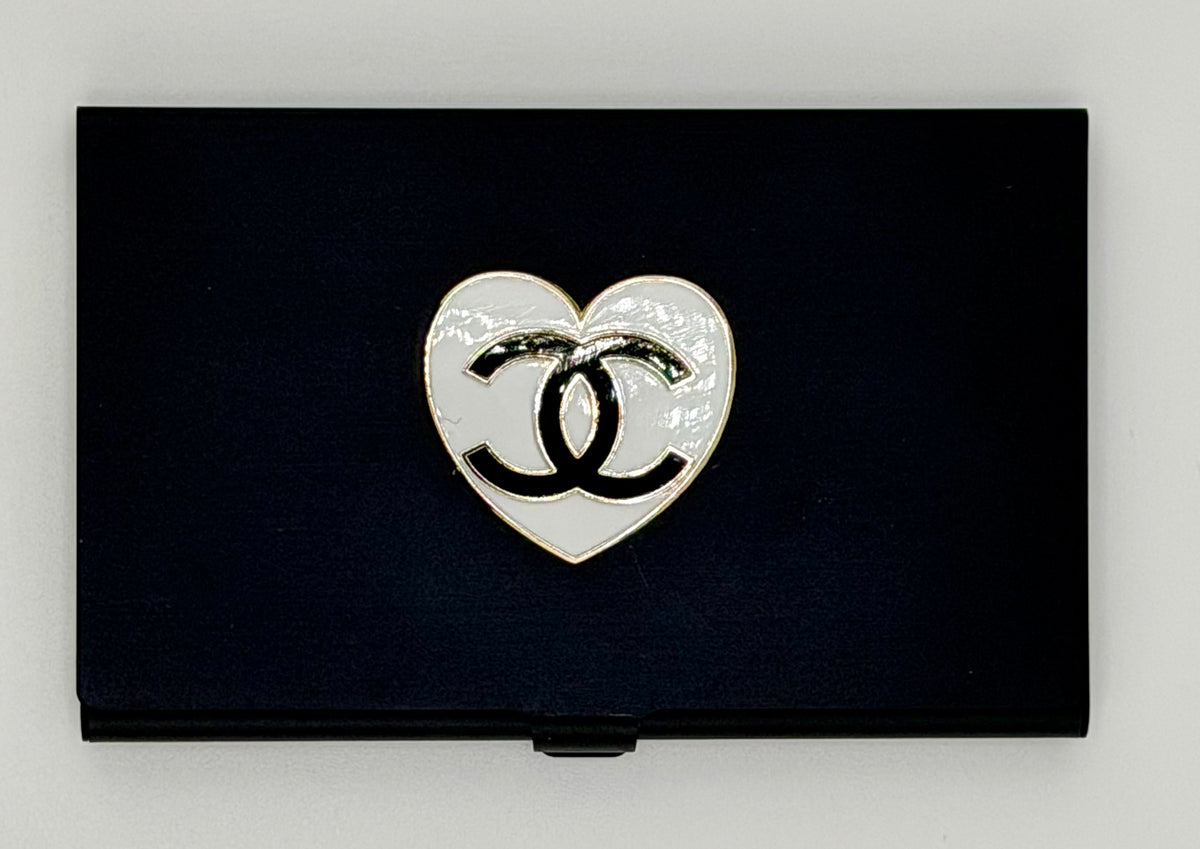 "CC" Designer Heart on Black Magnetic Needle Case