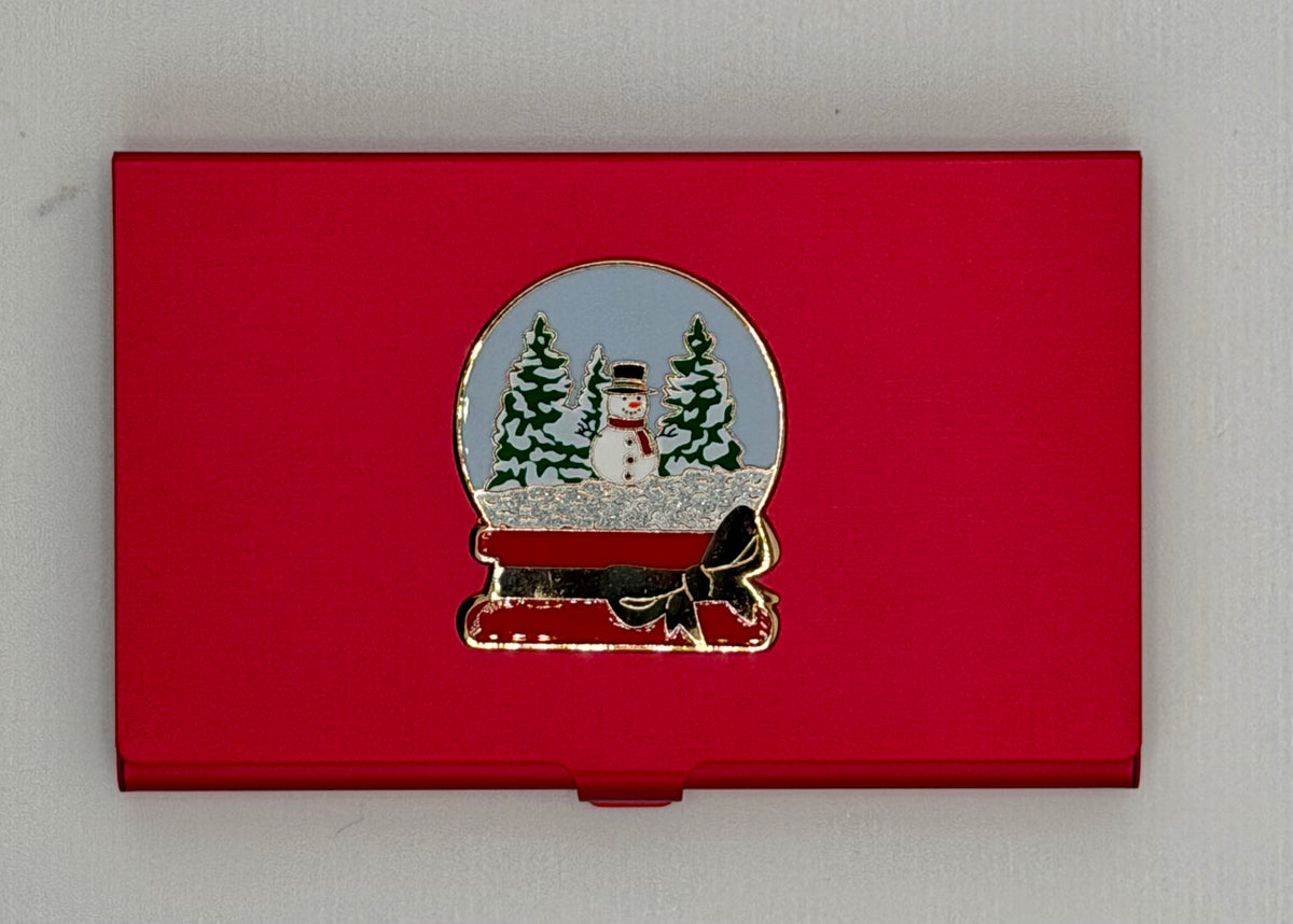 Snowman Snowglobe on Red Magnetic Needle Case
