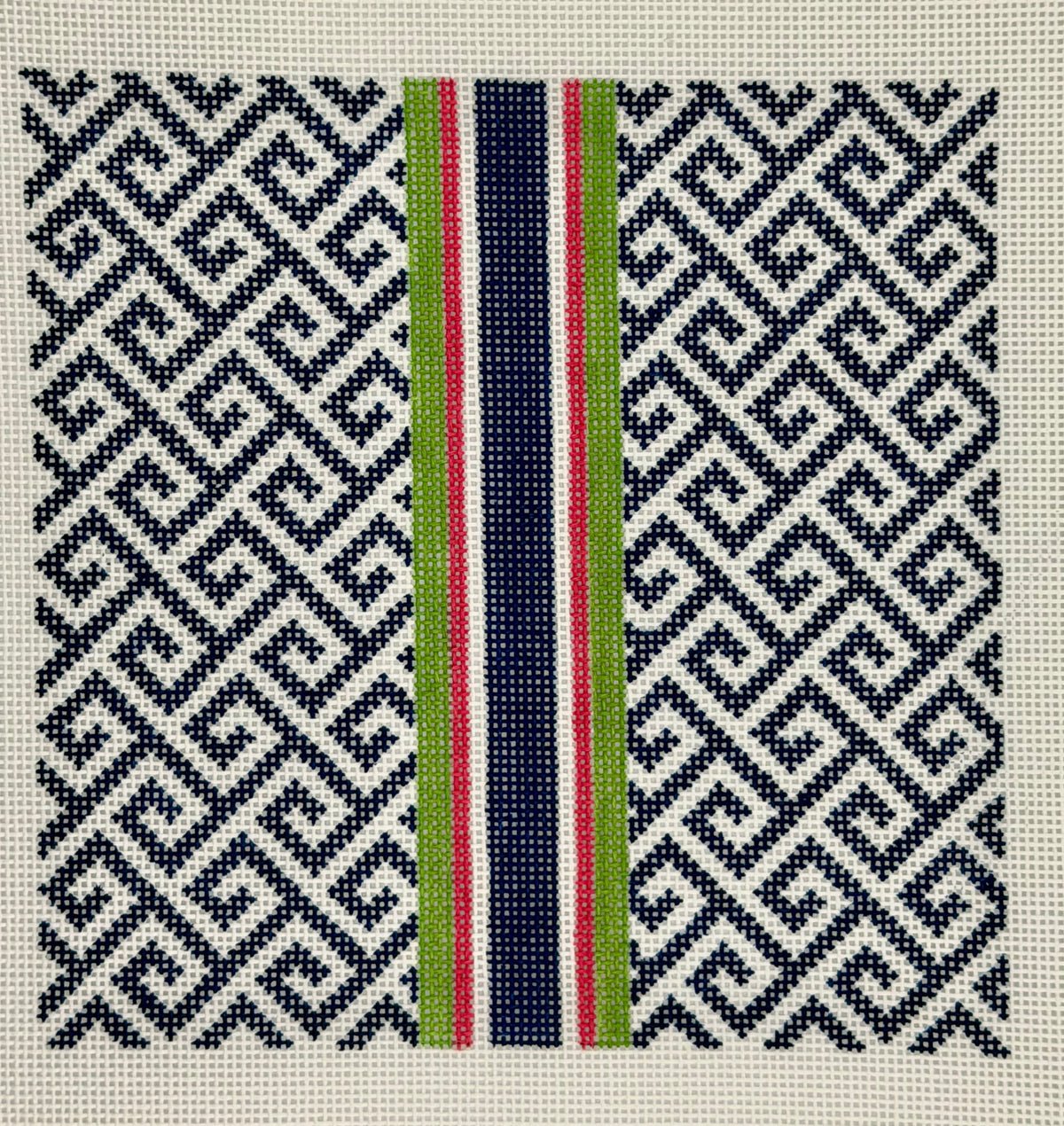 Greek Key with Navy Pink & Green Stripe