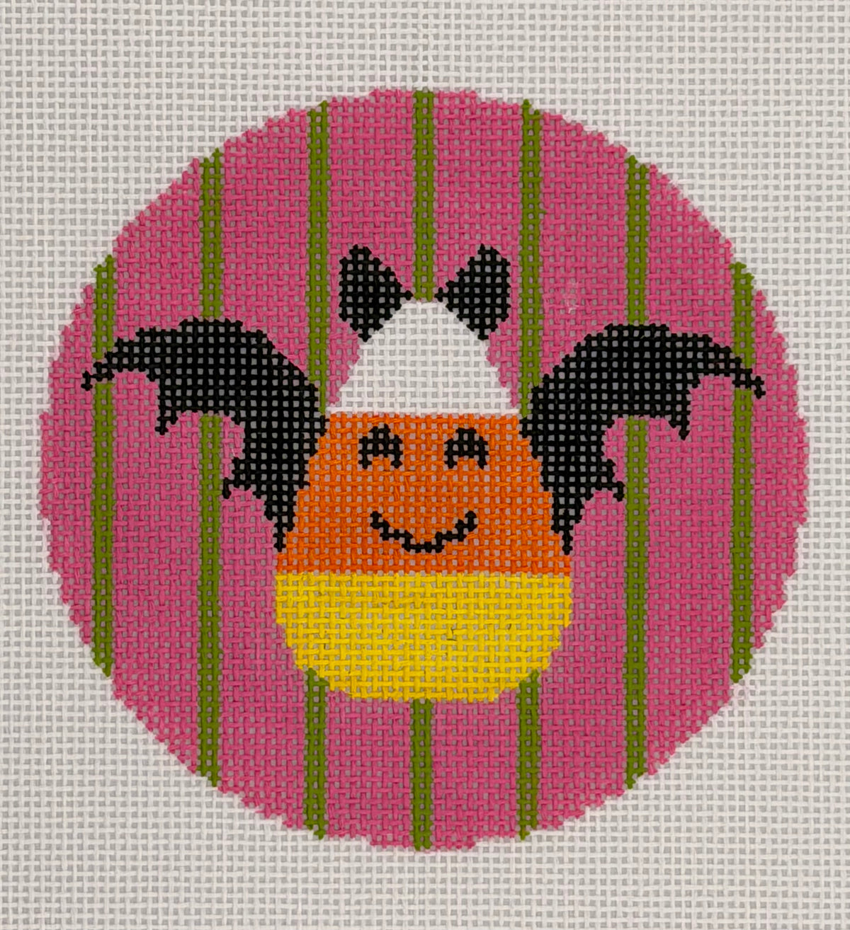 Candy Corn Bat on Green & Pink Stripes