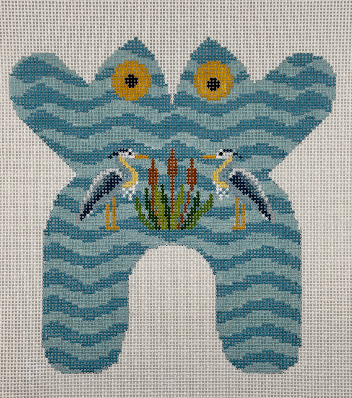 Blue Heron and Cattails on Waves Frog