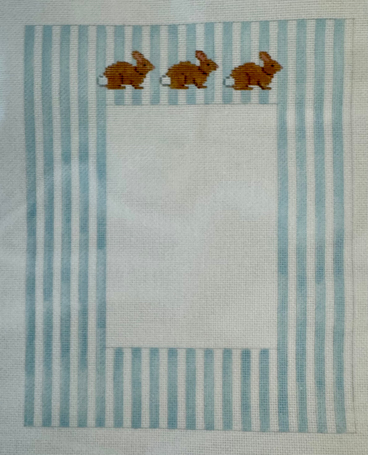 Bunnies on Blue Stripe Frame/Baby Announcement
