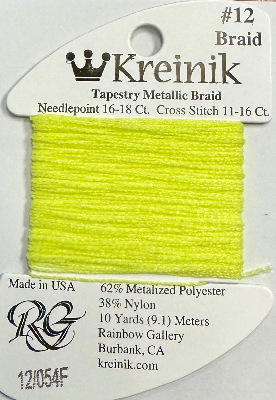Kreinik #12 Braid | 12-054F Lemon Glow in the Dark