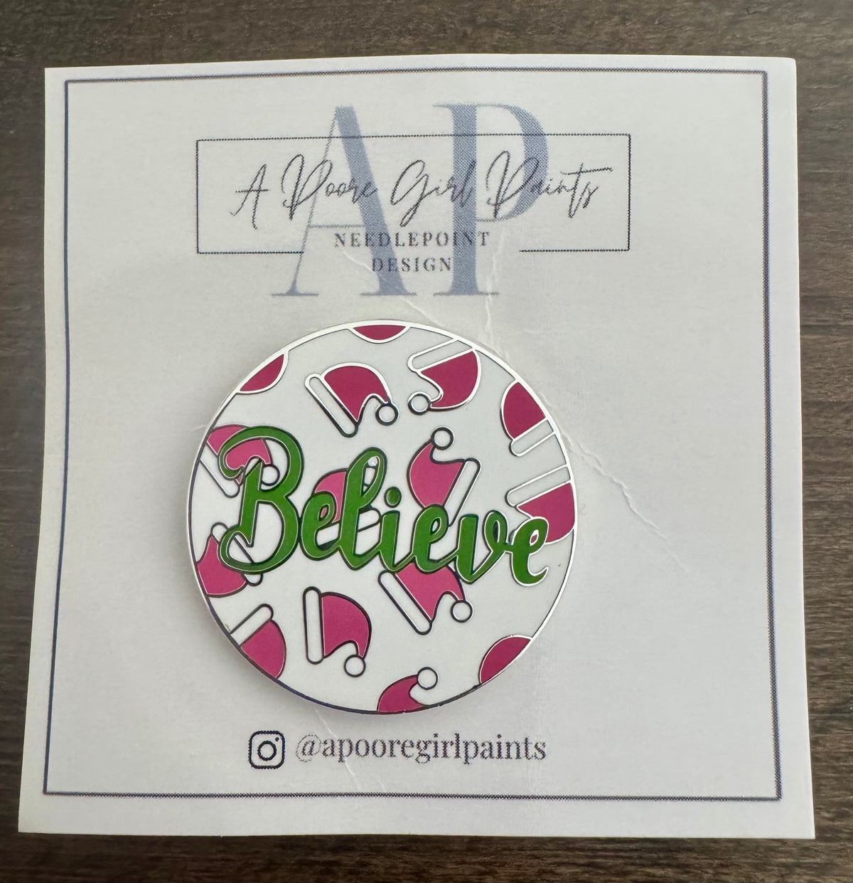 Believe with Pink Santa Hats Needle Minder