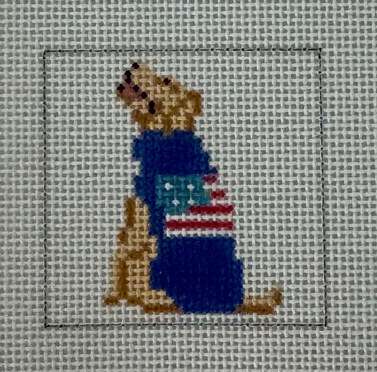 Mini Yellow Lab in US Flag Sweater