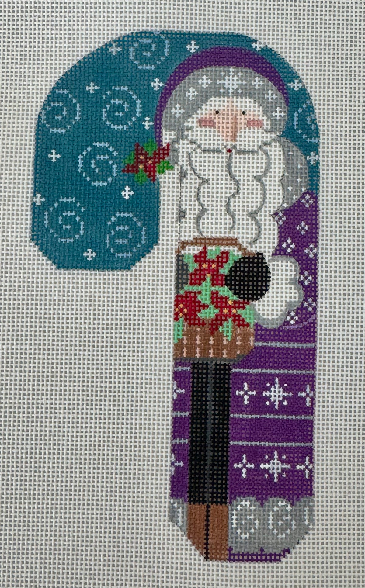 Father Christmas Candy Cane - Purple Holding Poinsettias