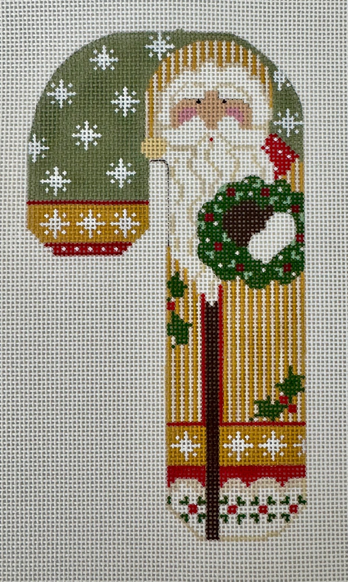 Father Christmas Candy Cane - Yellow Holding Wreath