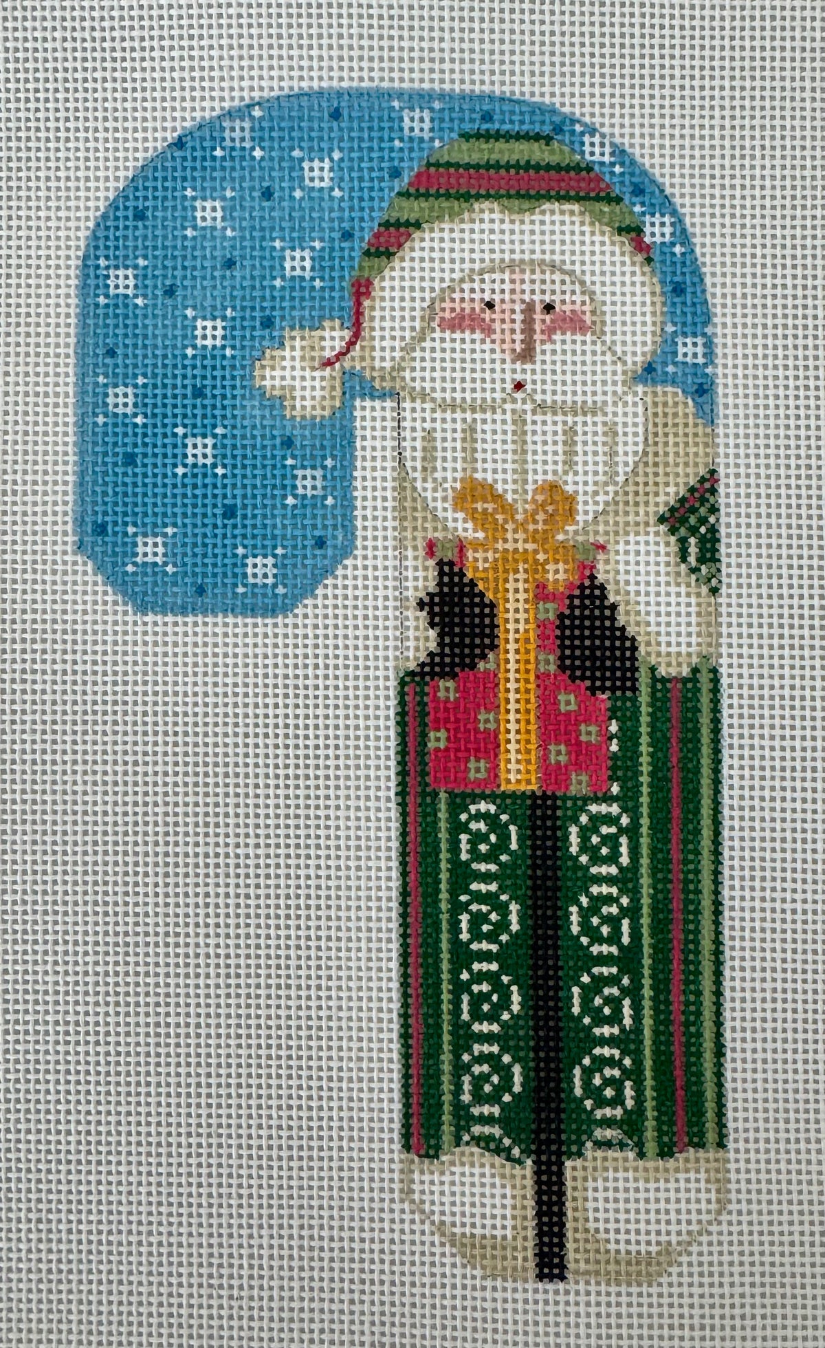 Father Christmas Candy Cane - Green Holding Present