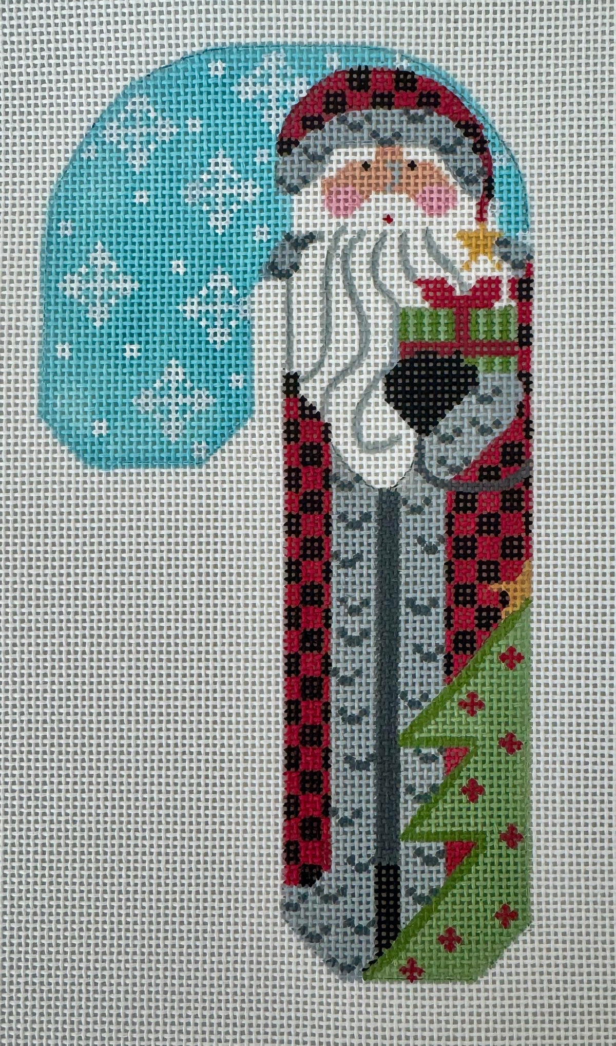 Father Christmas Candy Cane - Buffalo Plaid Holding Present