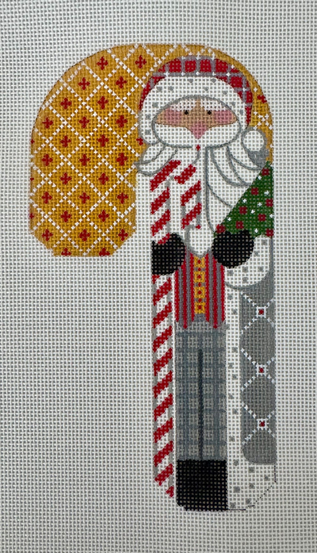 Father Christmas Candy Cane - Grey Holding Tree & Candy Cane