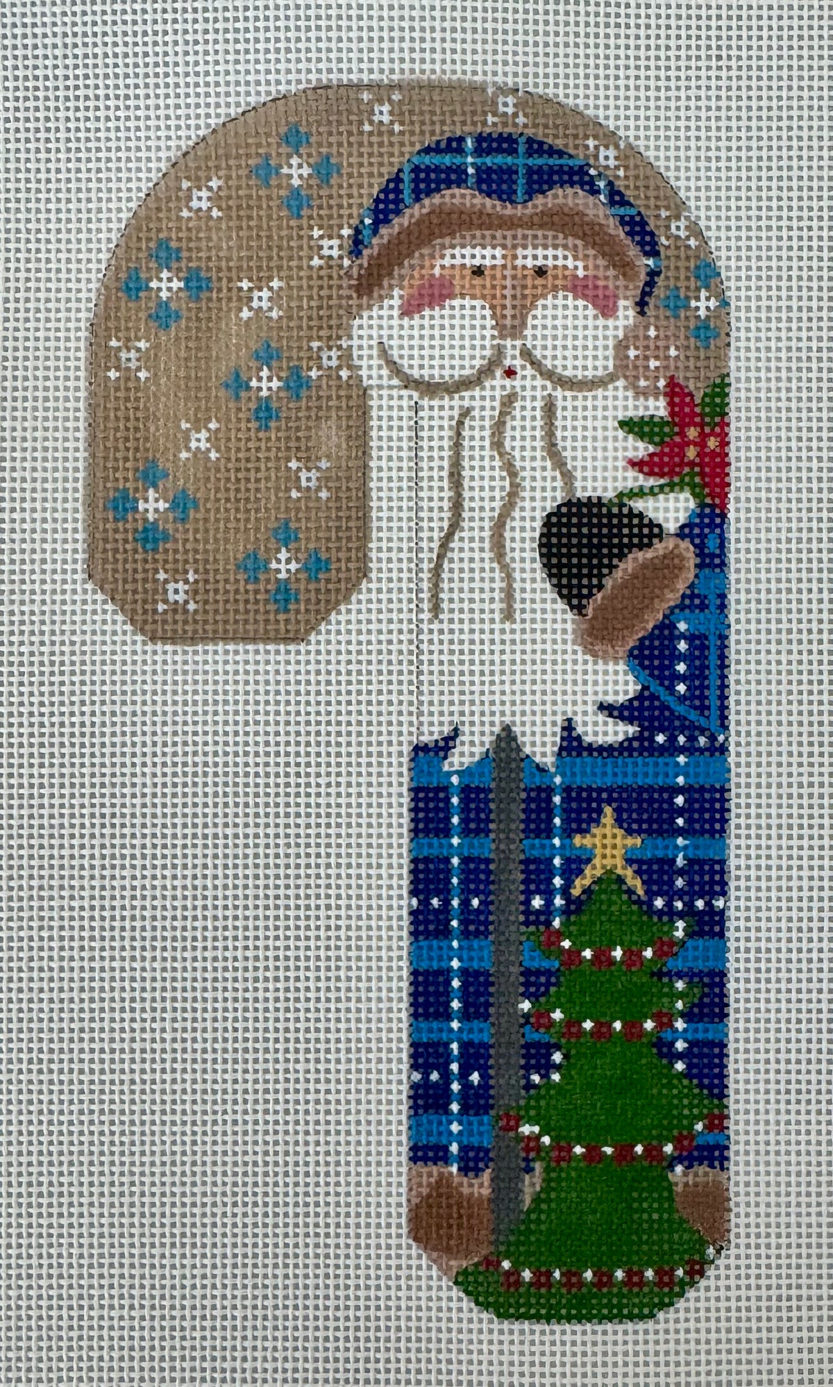 Father Christmas Candy Cane - Blue with Tree