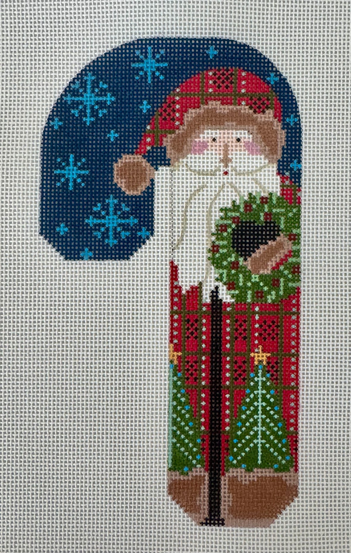 Father Christmas Candy Cane - Red Holding Wreath