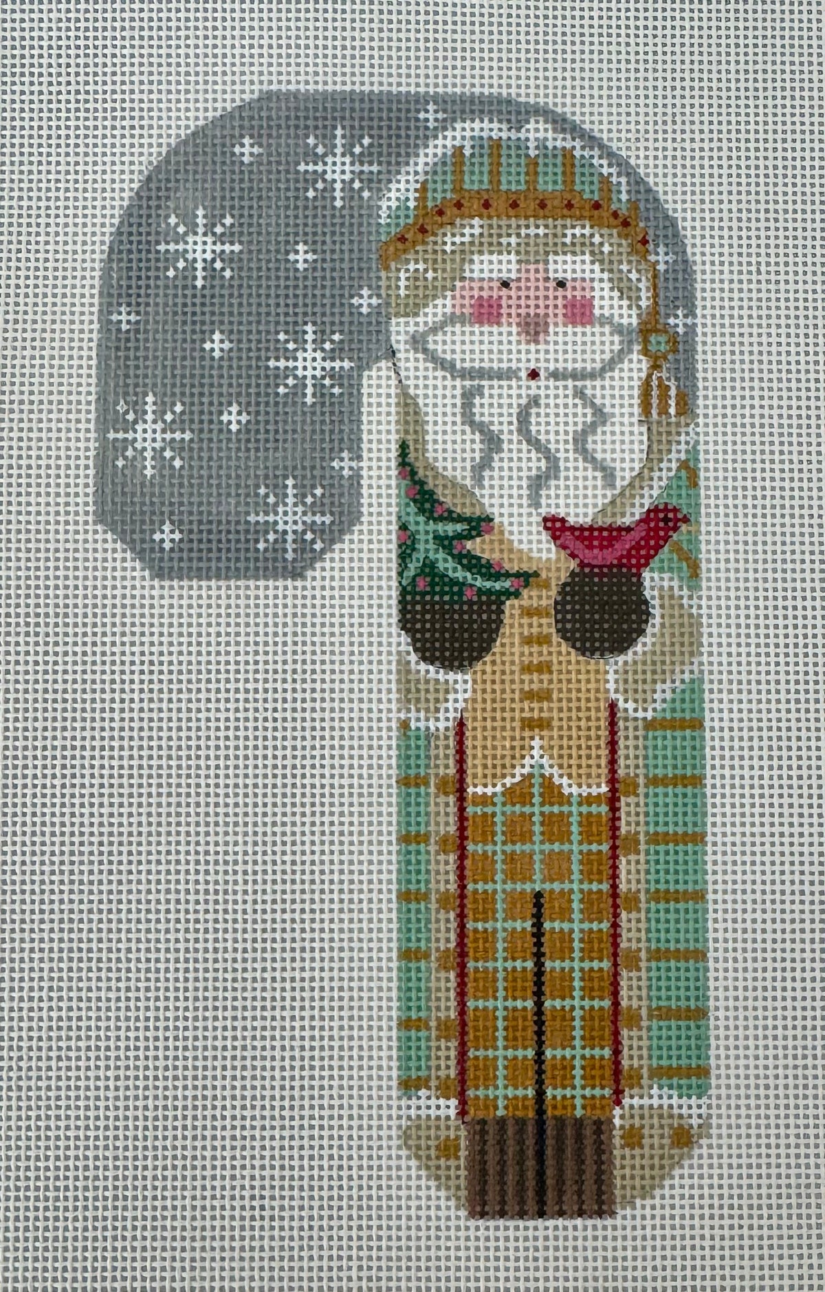 Father Christmas Candy Cane - Mint Holding Tree & Cardinal