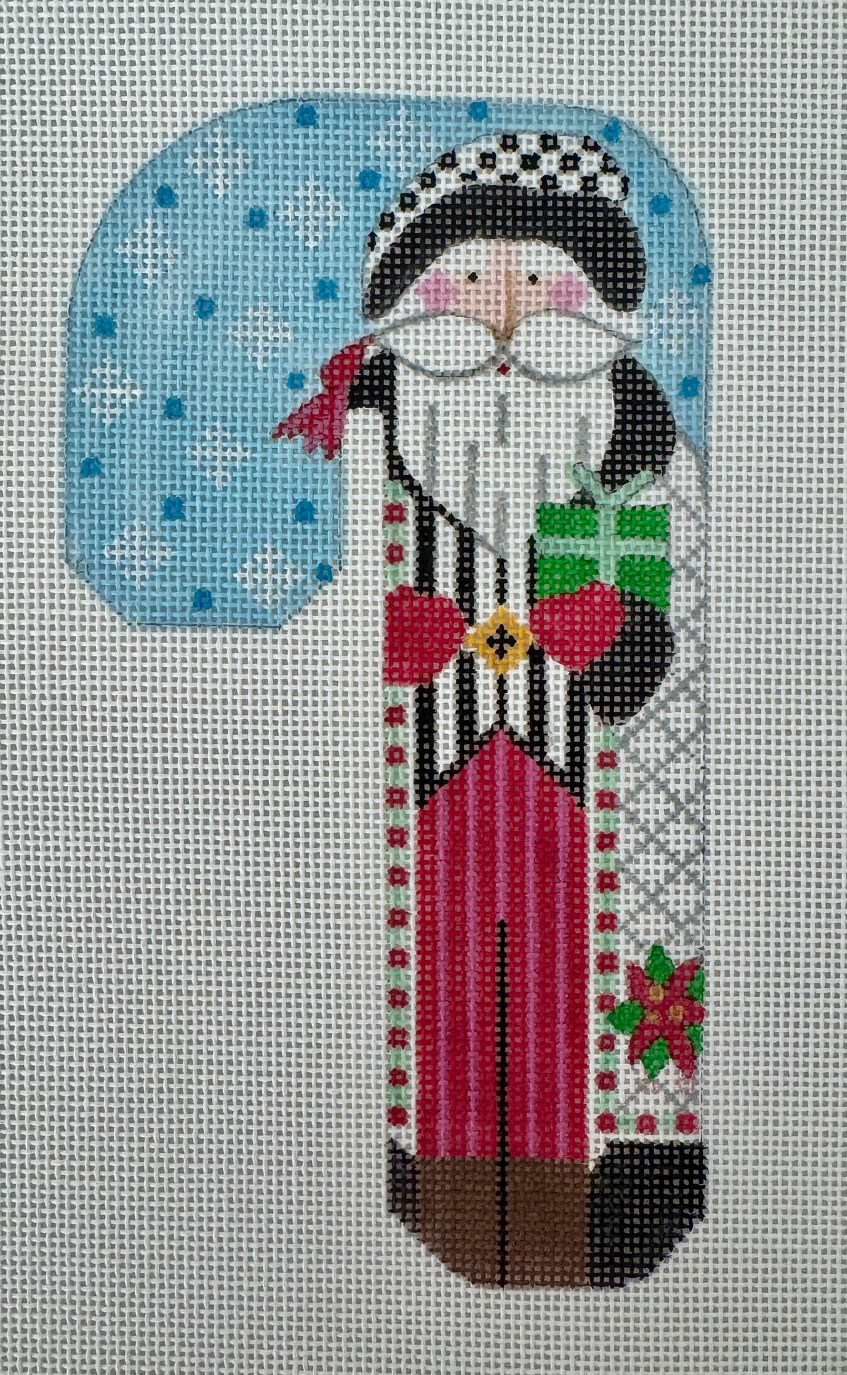 Father Christmas Candy Cane - White with Poinsettias