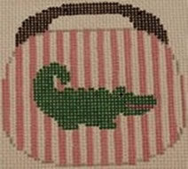 Alligator on Pale Pink and White Stripe  3 x 3