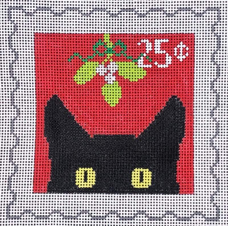 Peeky Kitty Postage Stamp - Christmas