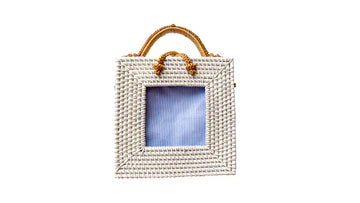 White Rattan Square Purse w/ 4X4 Insert