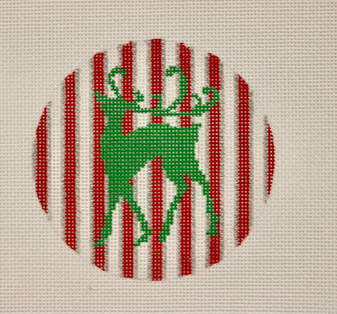 Green Reindeer On Red Stripe