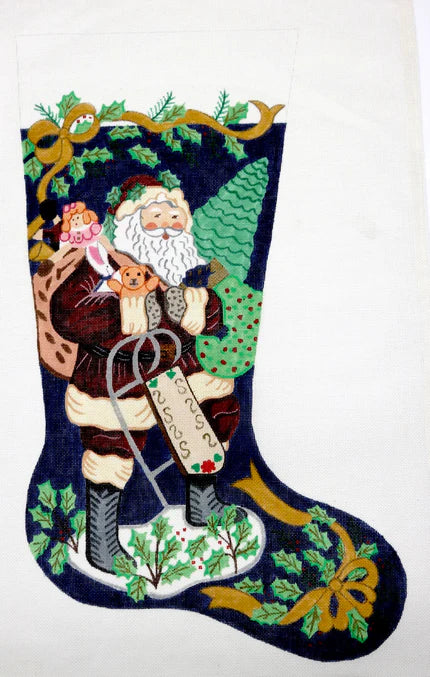 Santa with Toys on Blue