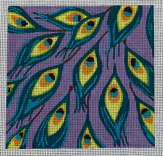 Peacock Feathers On Purple Square