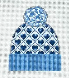 Beanie With Hearts On Blue