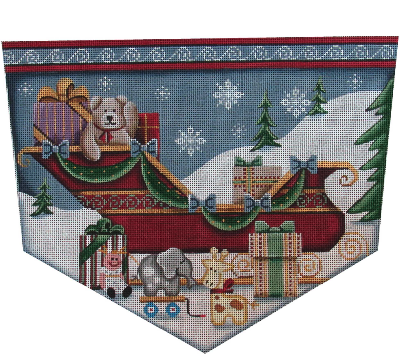 Teddy In The Sleigh Stocking Cuff