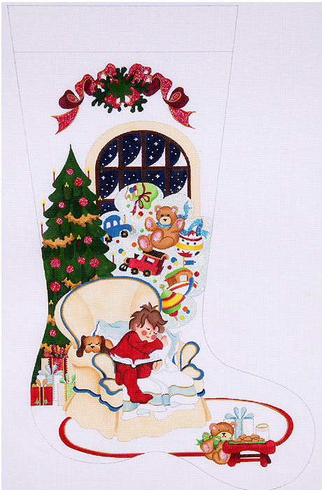 Sleeping Boy In Chair w/ Christmas Tree
