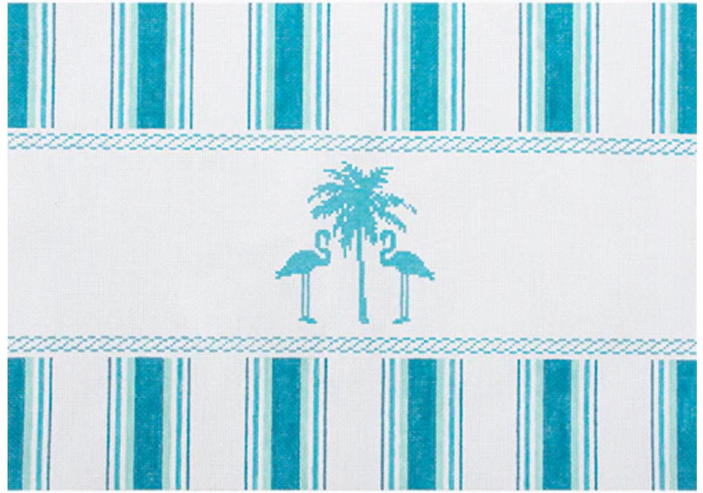 Aqua Nautical Pillow with Flamingos & Palm Trees