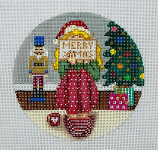 Christmas Stitching Girl 4" Round