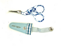Blue Toile Swan Scissors with Gingham Leather Case