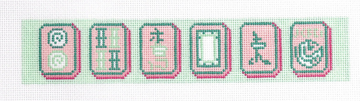 Mahjong Tiles Key Fob - Pink & Green