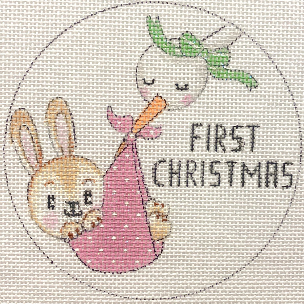 Stork & Baby Girl Bunny First Xmas