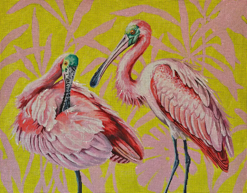 Spoonbills on Palms
