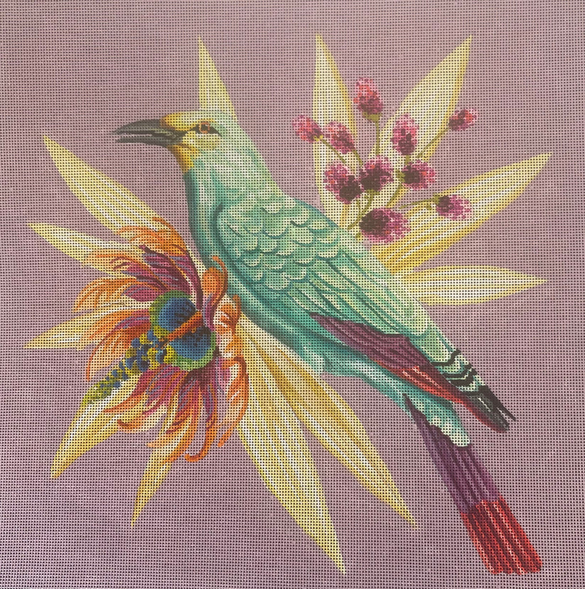 Green Bird on Lavender