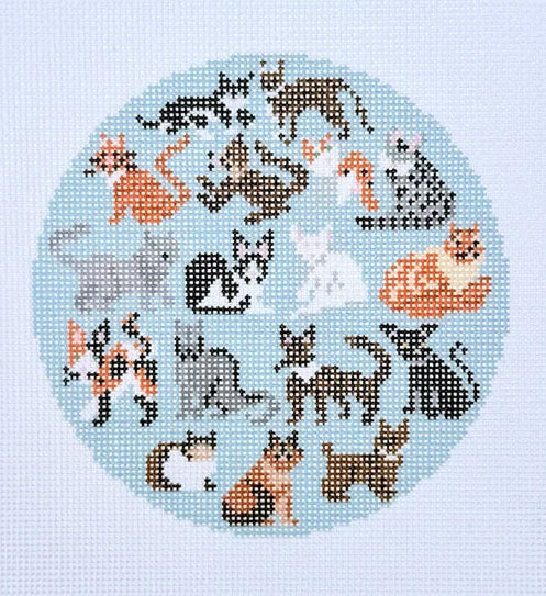 Kitty Cats on Blue Round