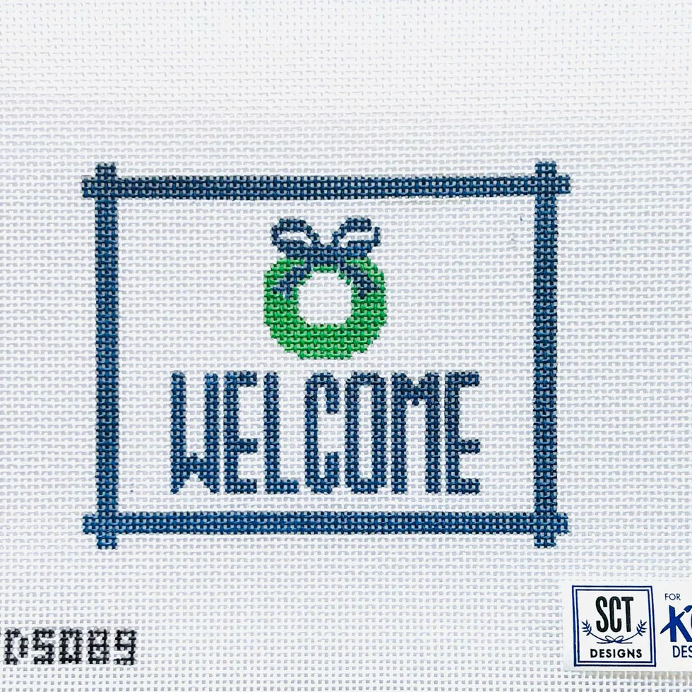 Welcome Sign Blue with Wreath