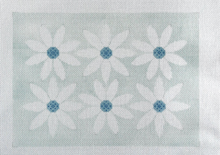 Courteney Six Flowers Canvas - Light Blue and White