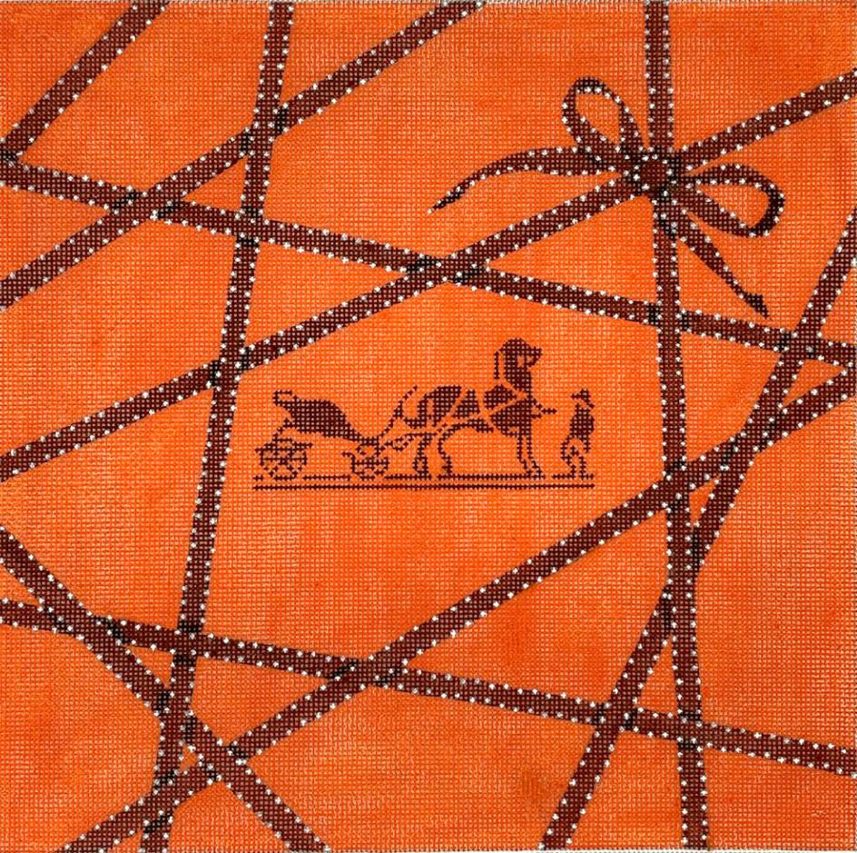 Designer Orange Blanket with Brown Ribbons & Caleche Logo